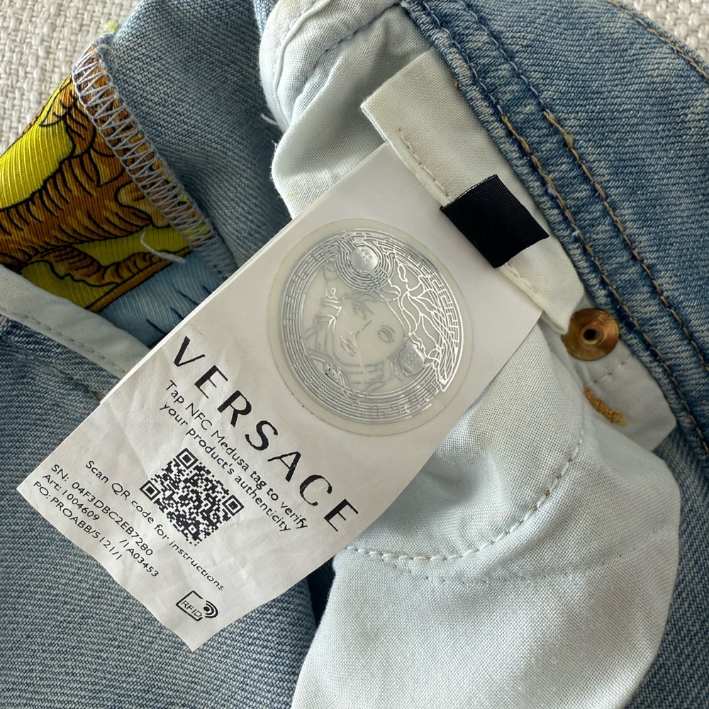 Versace Light Blue Flare Jeans with Multicolor Side Panels - Picture 11 of 11